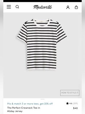 Madewell Perfect Crewneck- Black and White Striped Sz Small